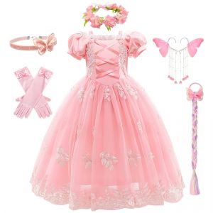 Robe de princesse rose raiponce pour filles, Costume de Cosplay pour enfants, carnaval