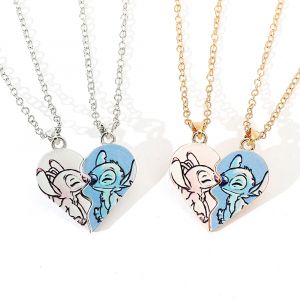 Collier de dessin animé Disney, mignon, point d'ange, Couple, chaîne de cou en forme de cœur pour