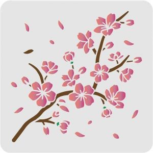 Modèle de pochoir de fleur de cerisier, 11.8x11.8 pouces, en plastique, branche de fleur de