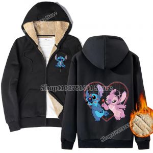 Manteau d'hiver imprim&eacute; Disney Stitch pour hommes et femmes, pardessus en laine d'agneau, dessin