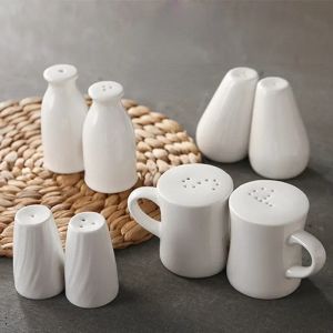 Pot &agrave; &eacute;pices en c&eacute;ramique, 2 pi&egrave;ces, bouteille d'assaisonnement blanche, support de sel et de