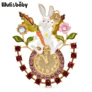 Wuli & baby belle lapin horloge broches pour femmes émail strass animaux minuterie fête casual