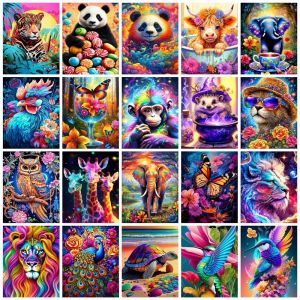 Peinture diamant thème Lion coloré, perceuse ronde, broderie 5D, papillon, hibou, décoration