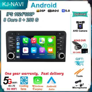 Android 14 autoradio multimédia GPS sans fil Carplay GPS RDS pour Audi A3 8P 2003-2012 RS3 Sportback