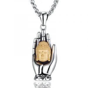 1 pièce hommes Vintage palmier bouddha pendentif collier personnalité titane acier bouddha collier