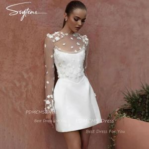 Robe de Mariée Courte en Satin, Sexy, Couleur Unie, Col Haut, Batterie, Patients, Quelle que soit la
