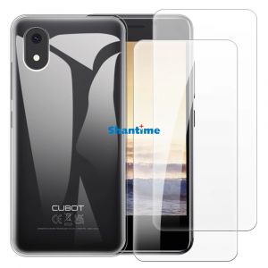 Coque souple + 2 pack de protections d'écran en verre trempé pour protection complète du corps Cubot