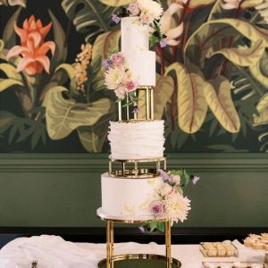 Support à gâteau de mariage métallique rond et carré doré, séparateur de gâteau flottant, décoration