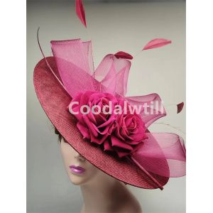 Chapeau fascinateur à grandes fleurs pour femmes, couvre-chef, casquette de chapellerie d'église du