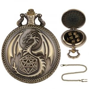 Bo&icirc;tier de montre de poche Dragon Vintage, d&eacute;s poly&eacute;driques, combine des d&eacute;s, cha&icirc;ne pendentif pour