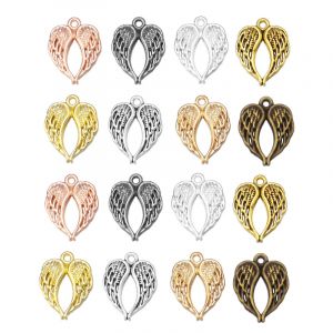 Breloques ailes d'ange en forme de cœur en alliage, 20 pièces, collier/pendentif rétro 21.5x17mm