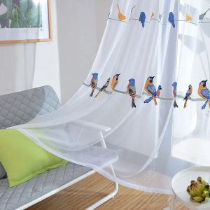 Rideau Transparent brodé d'oiseaux pastoraux américains, pour salon, chambre à coucher, fenêtre