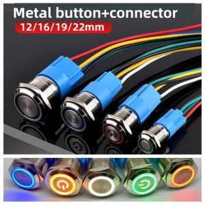 Interrupteur &agrave; bouton-poussoir en m&eacute;tal &eacute;tanche, 12/16/19/22MM, lumi&egrave;re LED, verrouillage momentan&eacute;,