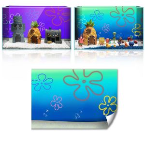 Autocollant de fond d'aquarium sous-marin bob de dessin animé (41x31cm), papier peint imprimé HD,