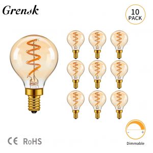 Ampoule à Filament Spirale LED Rétro G45 3W, en Verre Ambré, Base E12 E14 2200k, Globe Ball, Lampe