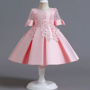 Robe rose pour nouveau-né, robe de princesse transparente en dentelle de style occidental haut de