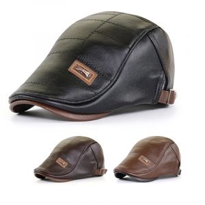 Automne hiver hommes b&eacute;ret chapeau en cuir v&eacute;ritable casquette plate m&acirc;le r&eacute;glable de haute qualit&eacute;