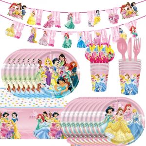 Ensemble de vaisselle de décoration princesse Disney, tasses, assiettes, bannière de fond, ballon