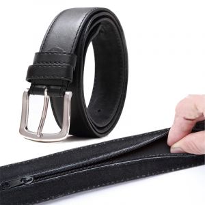 Ceinture d'argent de s&eacute;curit&eacute; de voyage, ceinture antivol en cuir PU avec fermeture &eacute;clair, ceinture