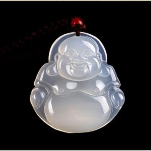 Collier pendentif bouddha en pierre blanche, pendentif porte-bonheur
