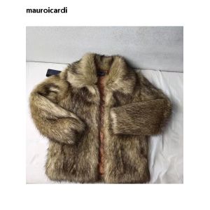 Mauroicardi hiver court épais chaud poilu Shaggy fausse fourrure de raton laveur manteau hommes à