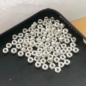 Véritable véritable pur solide 925 perles en argent Sterling plat rond lâche entretoise perle grand