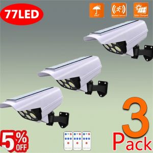 77LED capteur de mouvement solaire lumière de sécurité caméra factice extérieure sans fil projecteur