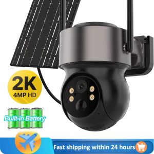 Cam&eacute;ra IP ext&eacute;rieure WIFI 1080P 4MP HD sans fil solaire int&eacute;gr&eacute; aliment&eacute; par batterie cam&eacute;ra PTZ PIR