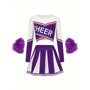 Ensemble jupe violette &agrave; manches longues pour filles, pom-pom girl, v&ecirc;tements de sport mignons pour