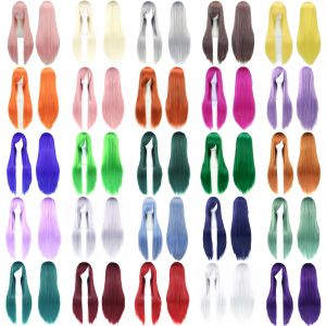 Soowee cheveux synthétiques longs blanc violet Cosplay perruques fête cheveux noirs perruque droite