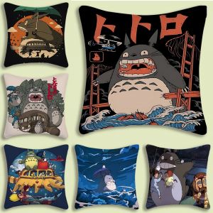 Housse de coussin dessin animé t-totoro, taie d'oreiller décorative pour canapé, maison, impression