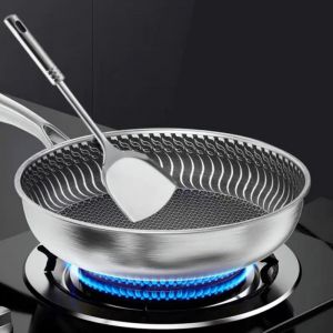Poêle à frire Leic-Ply en acier inoxydable, poêle à wok, double face, accent d'abeille, adaptée à