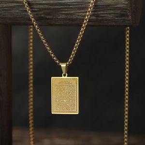 Kinitial musulman coran Allah Ayatul Kursi acier inoxydable Islam pendentif collier hommes
