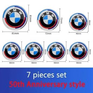 Emblème de Capot Avant pour BMW 50e Travailleur, Logo 82mm + Danemark ge Arrière 74mm + Enjoliveur