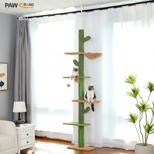 Arbre à chat à 5 niveaux du sol au plafond, tour à chat, grand arbre d'escalade avec poteau à