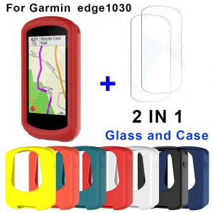 2 en 1 pour Garmin Edge 1030 v&eacute;lo ordinateur housse de protection en Silicone + Film de verre pour
