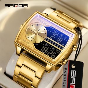 SANDA-Montre carrée à quartz pour homme, compte à rebours, sport, étanche, affichage numérique pour