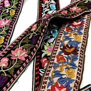 Ruban Jacquard ethnique brod&eacute; en dentelle Rose, 1 Yards, pour accessoires de v&ecirc;tement, bricolage,