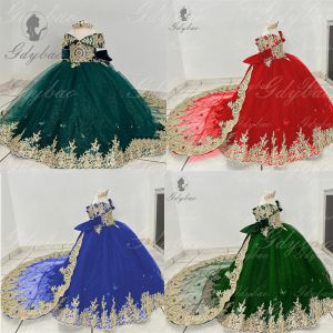Robe à fleurs bleu Royal pour filles, magnifique nœud, épaules dénudées, avec des Appliques dorées,