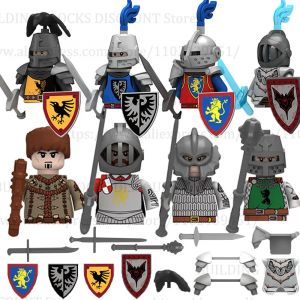 MOC – château médiéval corbeau, faucon noir, chevalier, blocs de construction, arme de guerre