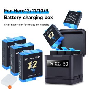 Batterie 2000mAh pour GoPro hero 10 + chargeur LCD à 3 emplacements avec Port type-c pour GoPro Hero