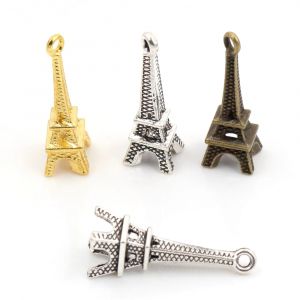Breloques Antiques en Plaqué Argent Bronze et Or, 24x8mm, 30 Pièces, Pendentif Tour Eiffel, Fait à