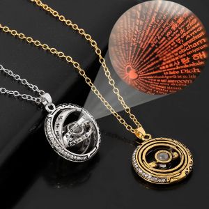 Collier de Projection de boule astronomique rotative ouvrable, 100 langues, pendentif I Love You