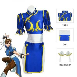Chun Li Cosplay robe Costume jeu SF Chunli jeu de rôle bleu Qipao tenue ensemble complet Jackie Kung