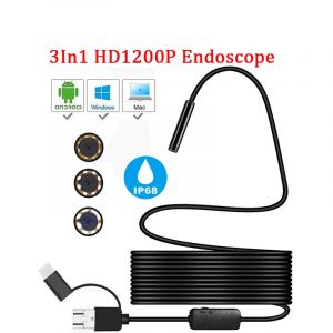 Mini caméra 1200P 1m/2m/5m/10M, Tube dur et Flexible, microUSB TYPE-C, Endoscope d'inspection vidéo