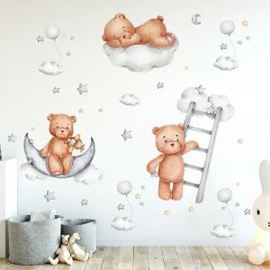 2 pièces mignon dessin animé ours lune étoiles ballons stickers muraux pour chambre d'enfants
