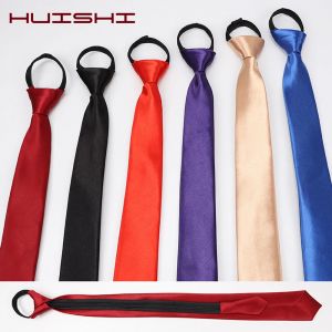 Cravate formelle à fermeture éclair pour hommes, couleur rouge bleu foncé noir, cravate en Satin de