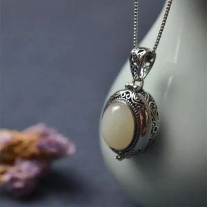 À la mode ouvrable exquis blanc Jade Gawu boîte collier cuivre miroir boîte Sachet pendentif femmes