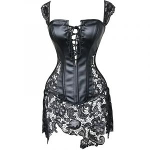 Femmes en cuir Corsets robes surbuste Burlesque fermeture &eacute;clair Steampunk gothique dentelle jupe