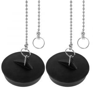 Bouchon d'&eacute;vier universel en caoutchouc, 2 pi&egrave;ces, bouchon de vidange avec cha&icirc;ne ronde perl&eacute;e,